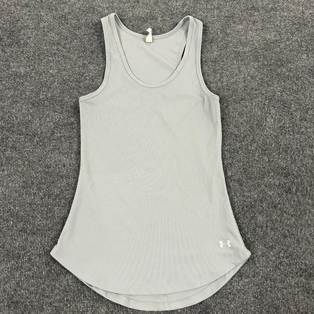 Under Armour Tank Top Womens Size M Gray HeatGear Ribbed Fitted Racerback Active
